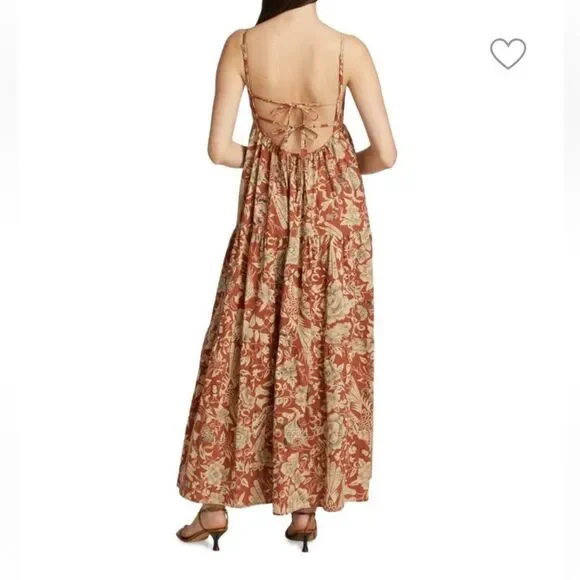 NWT Rumer Neve maxi dress brown print summer peasant boho Revolve M